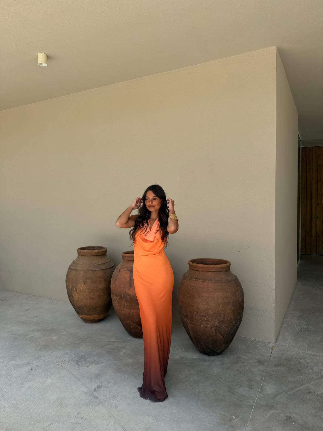 Joanna / Vestido laranja e preto