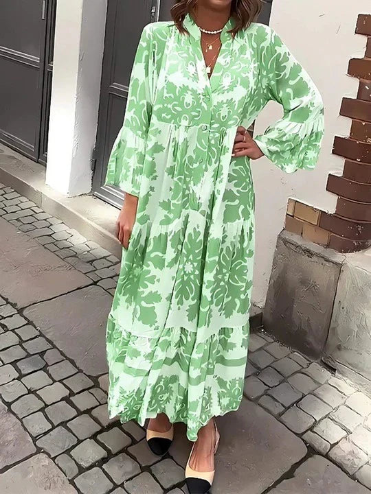 Vestido Maxi com decote em V e manga 3/4 atrativo