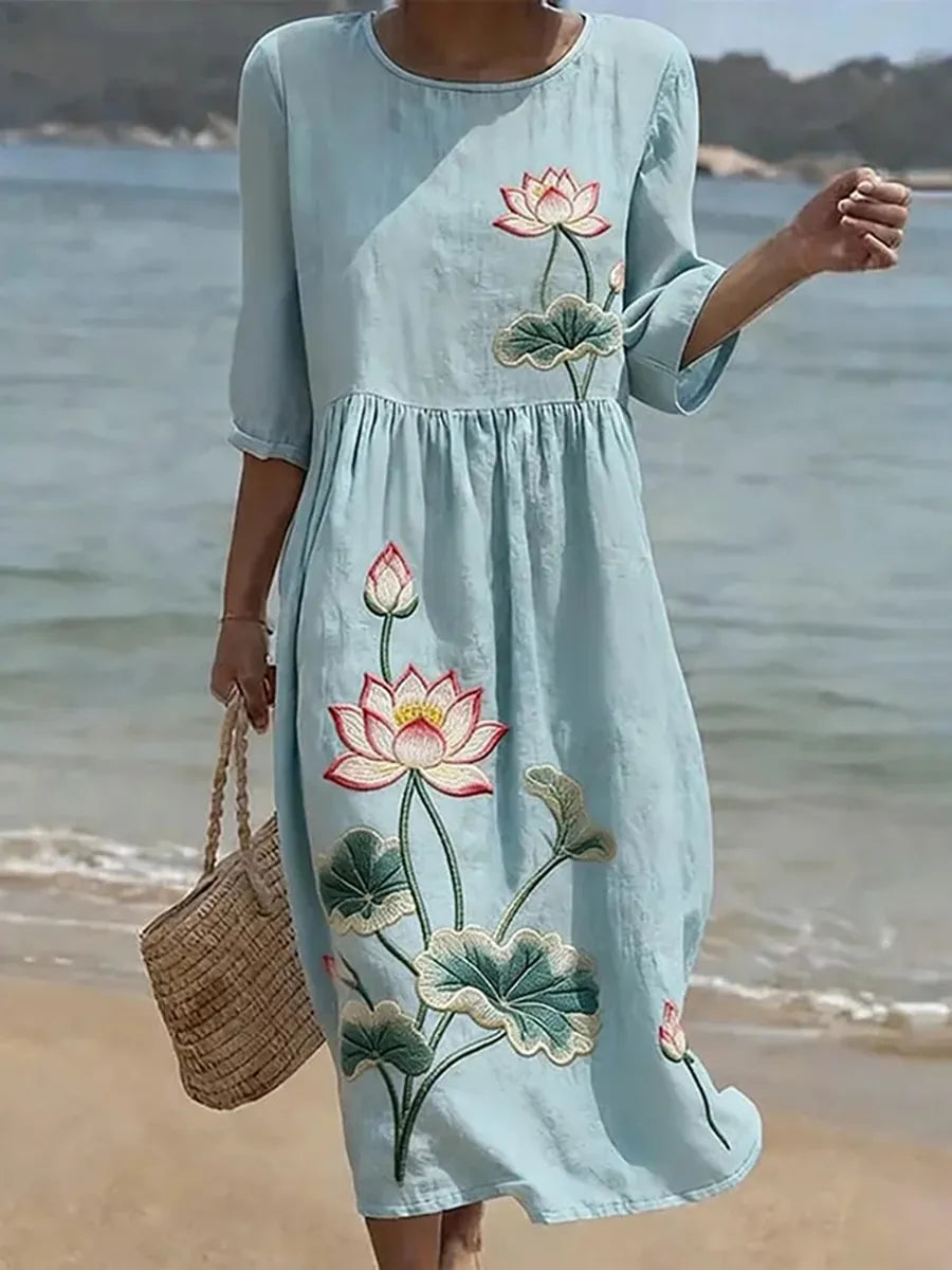 Vestido casual feminino com estampa floral