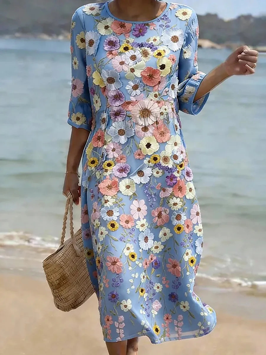 Vestido casual feminino com estampa floral