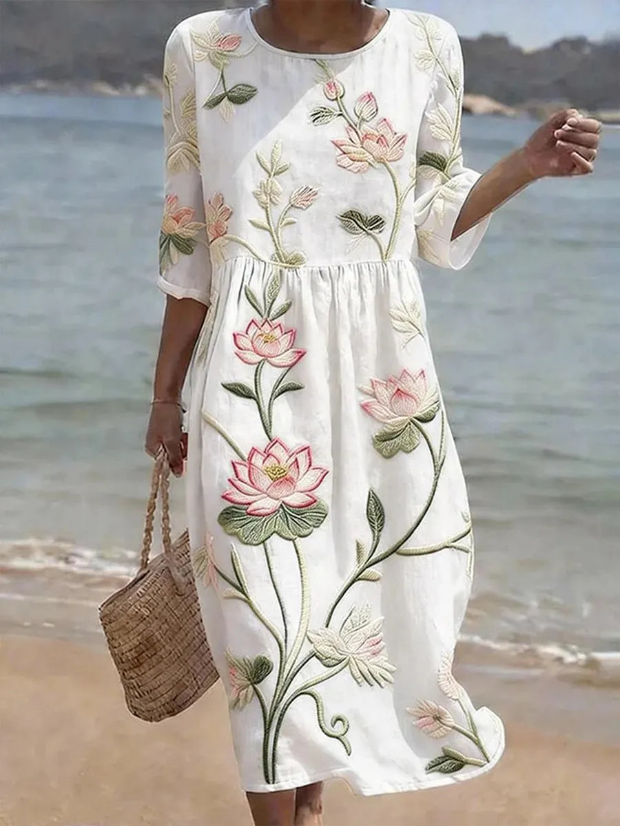 Vestido casual feminino com estampa floral