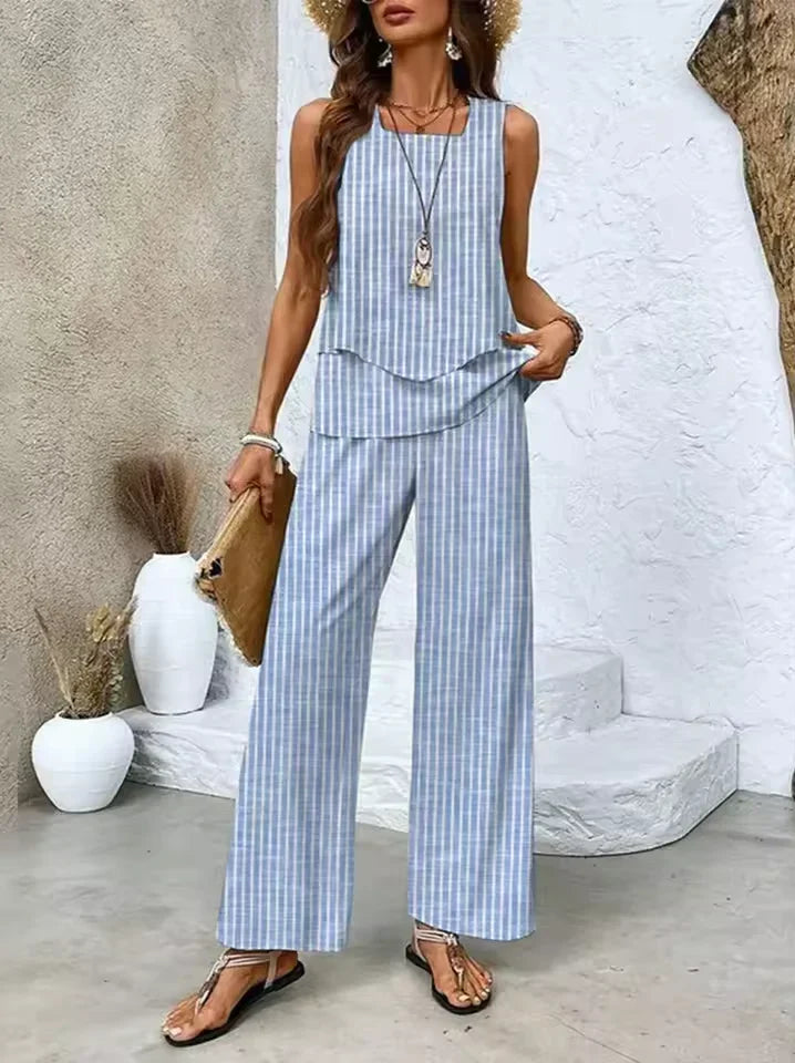 Conjunto de duas peças com top e calças coordenadas
