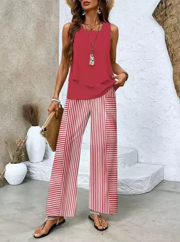 Conjunto de duas peças com top e calças coordenadas