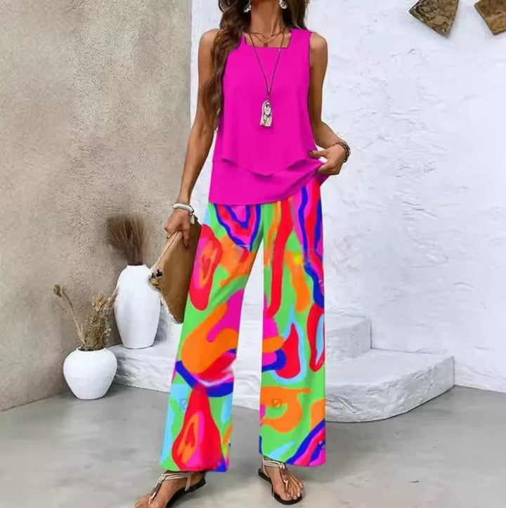 Conjunto de duas peças com top e calças coordenadas