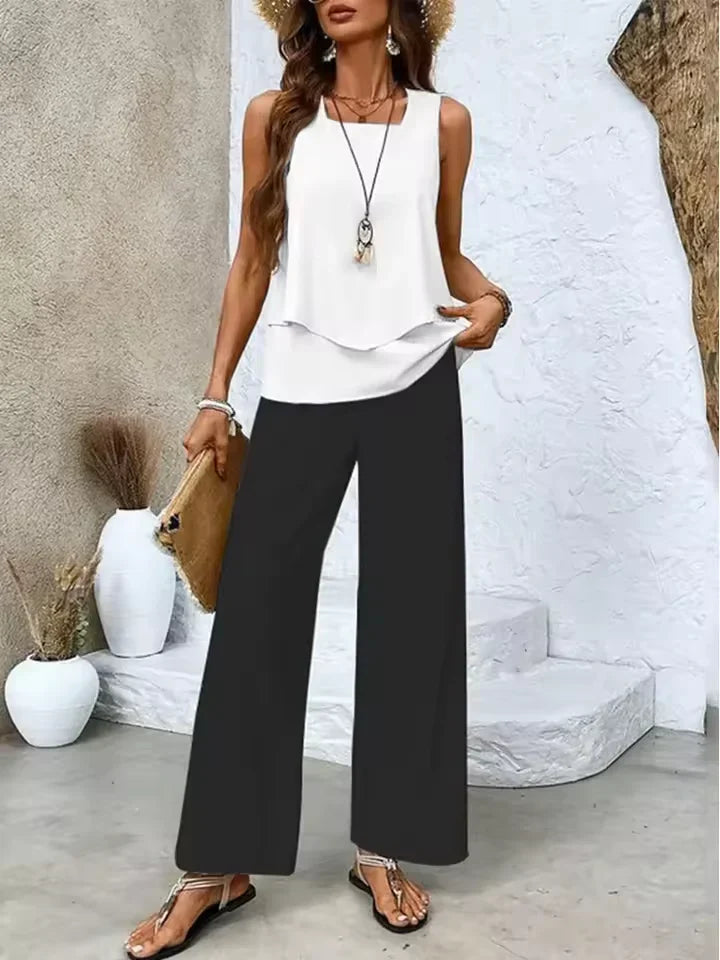 Conjunto de duas peças com top e calças coordenadas