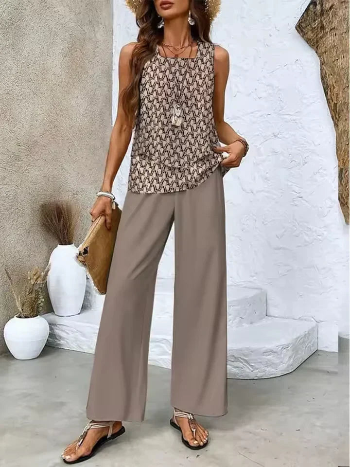 Conjunto de duas peças com top e calças coordenadas