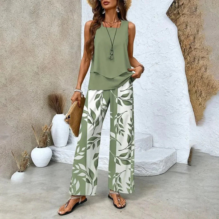 Conjunto de duas peças com top e calças coordenadas