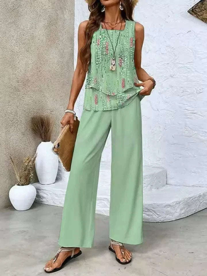 Conjunto de duas peças com top e calças coordenadas