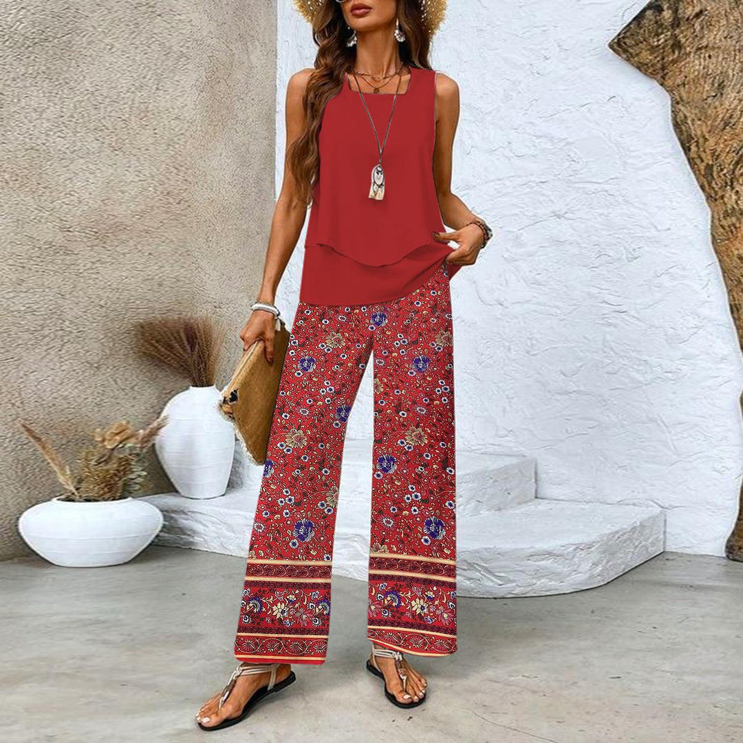 Conjunto de duas peças com top e calças coordenadas