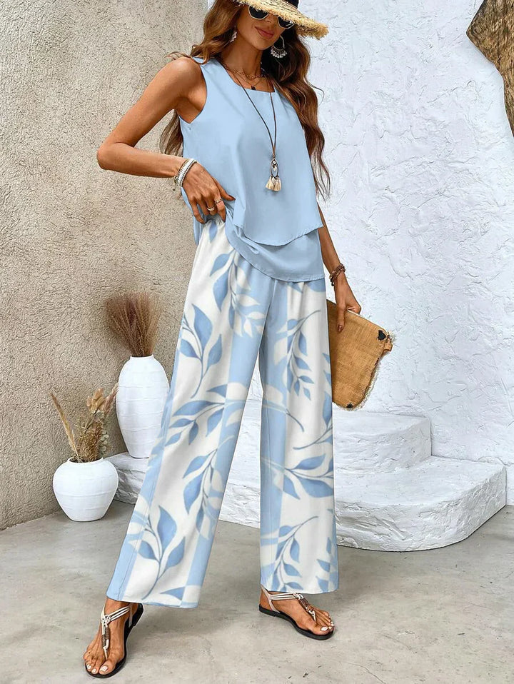 Conjunto de duas peças com top e calças coordenadas