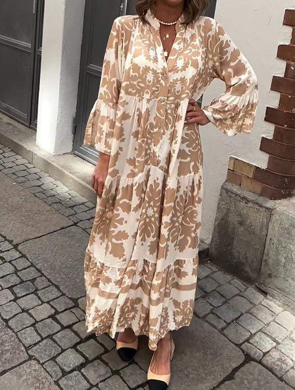 Vestido Maxi com decote em V e manga 3/4 atrativo