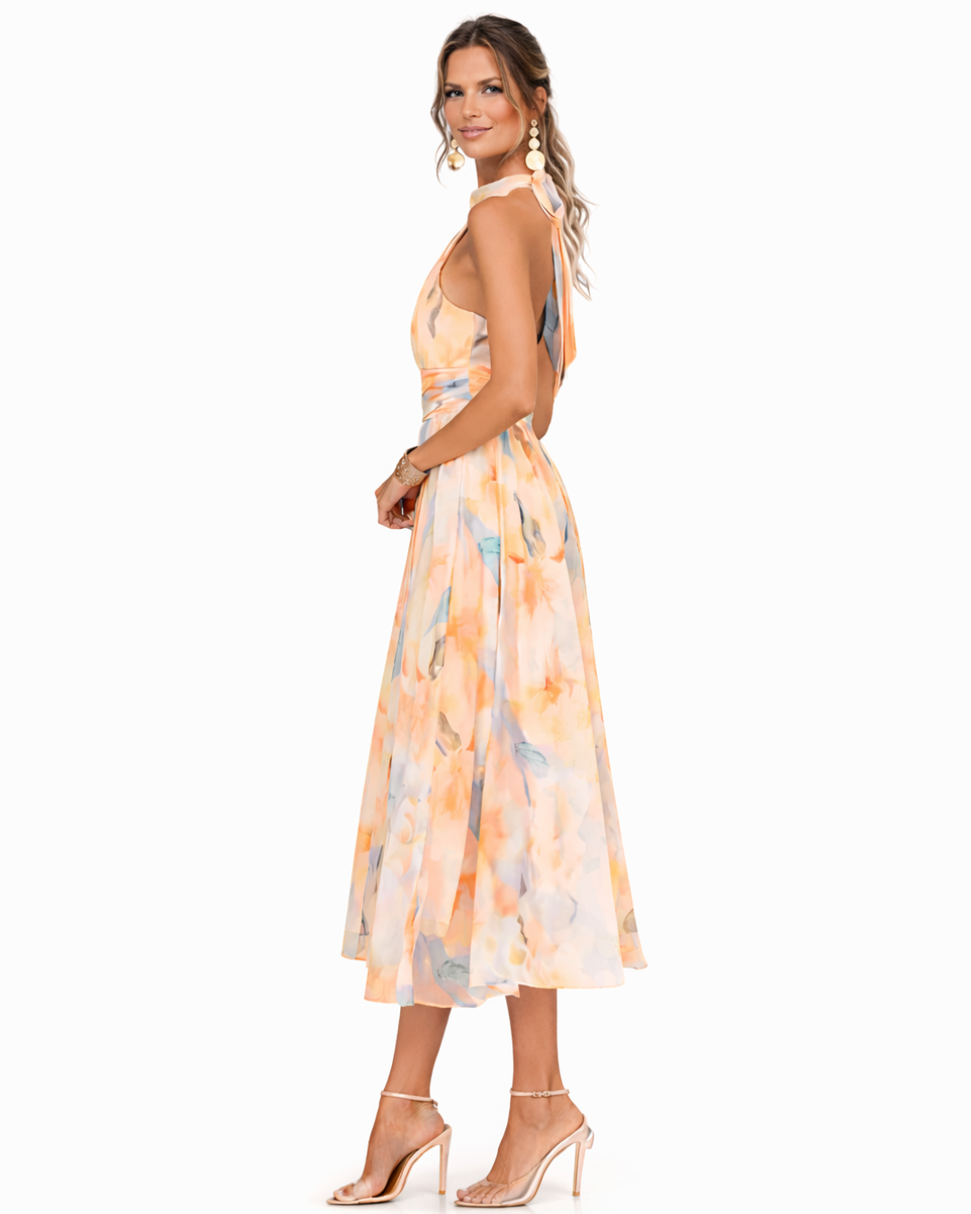 Irene | Vestido com decote halter e estampa em aquarela