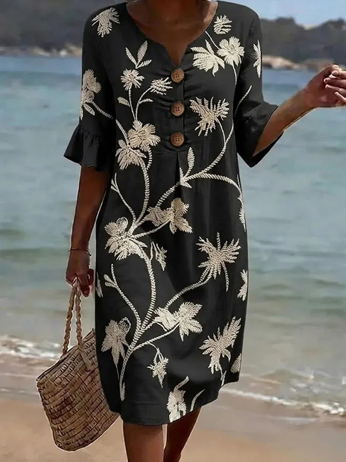 Vestido casual feminino com estampa floral