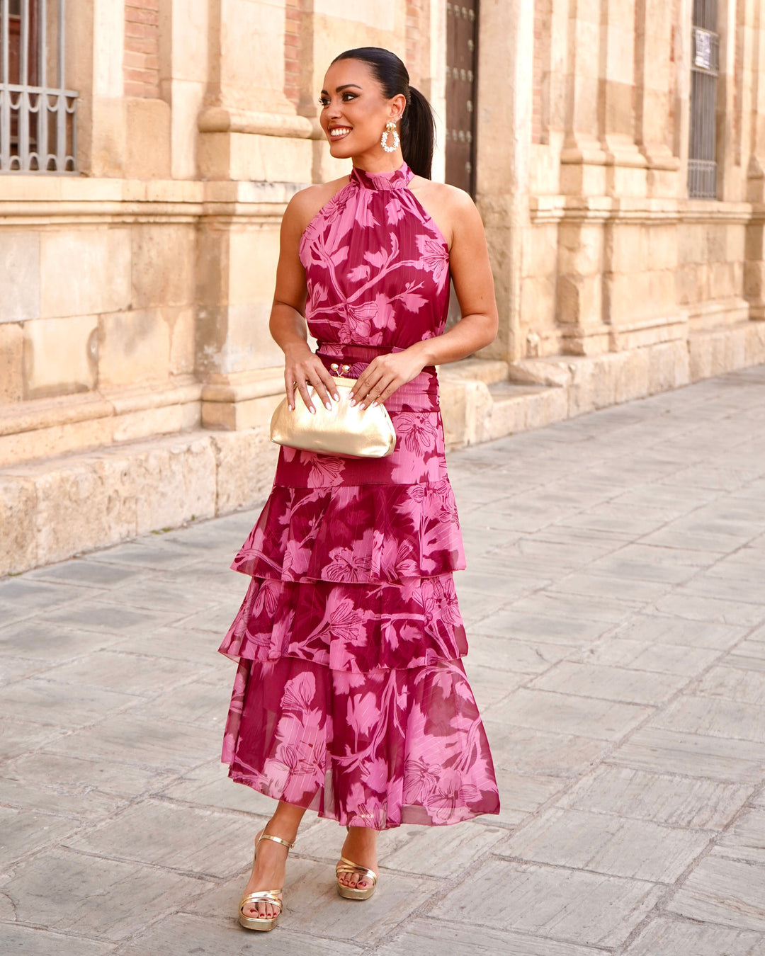 Vestido Carolina Rosa/Bordô
