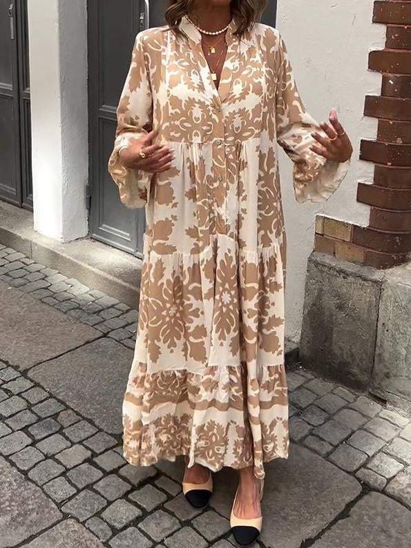 Vestido Maxi com decote em V e manga 3/4 atrativo