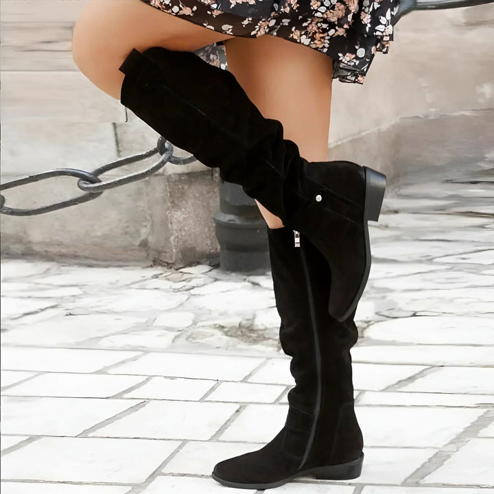 Kimara - Botas altas de couro com fecho de correr lateral