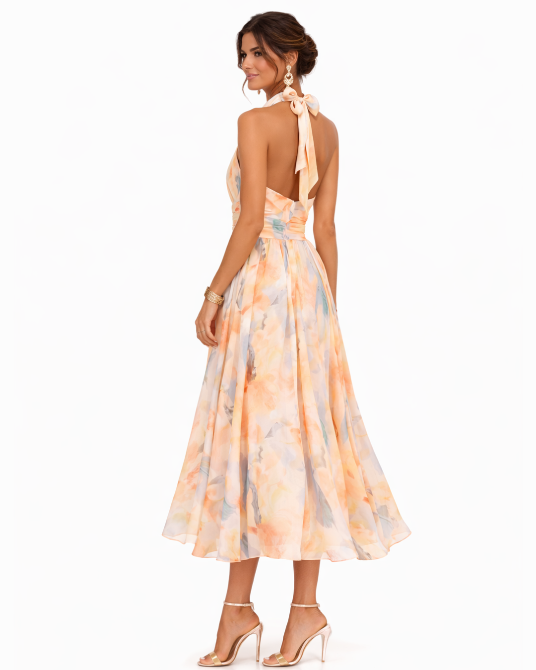Irene | Vestido com decote halter e estampa em aquarela