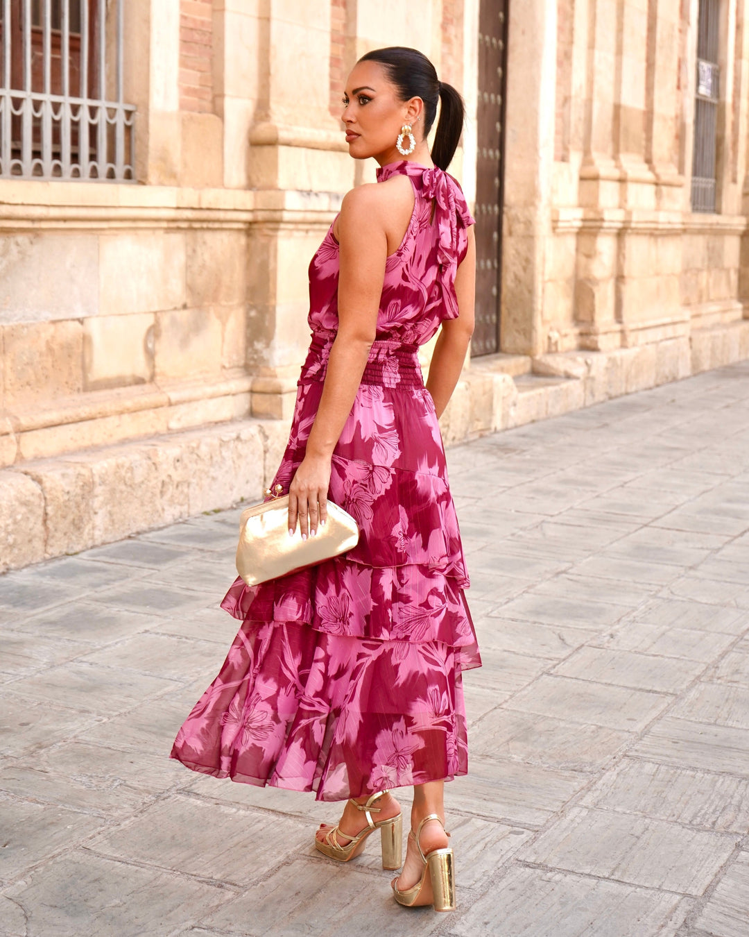 Vestido Carolina Rosa/Bordô
