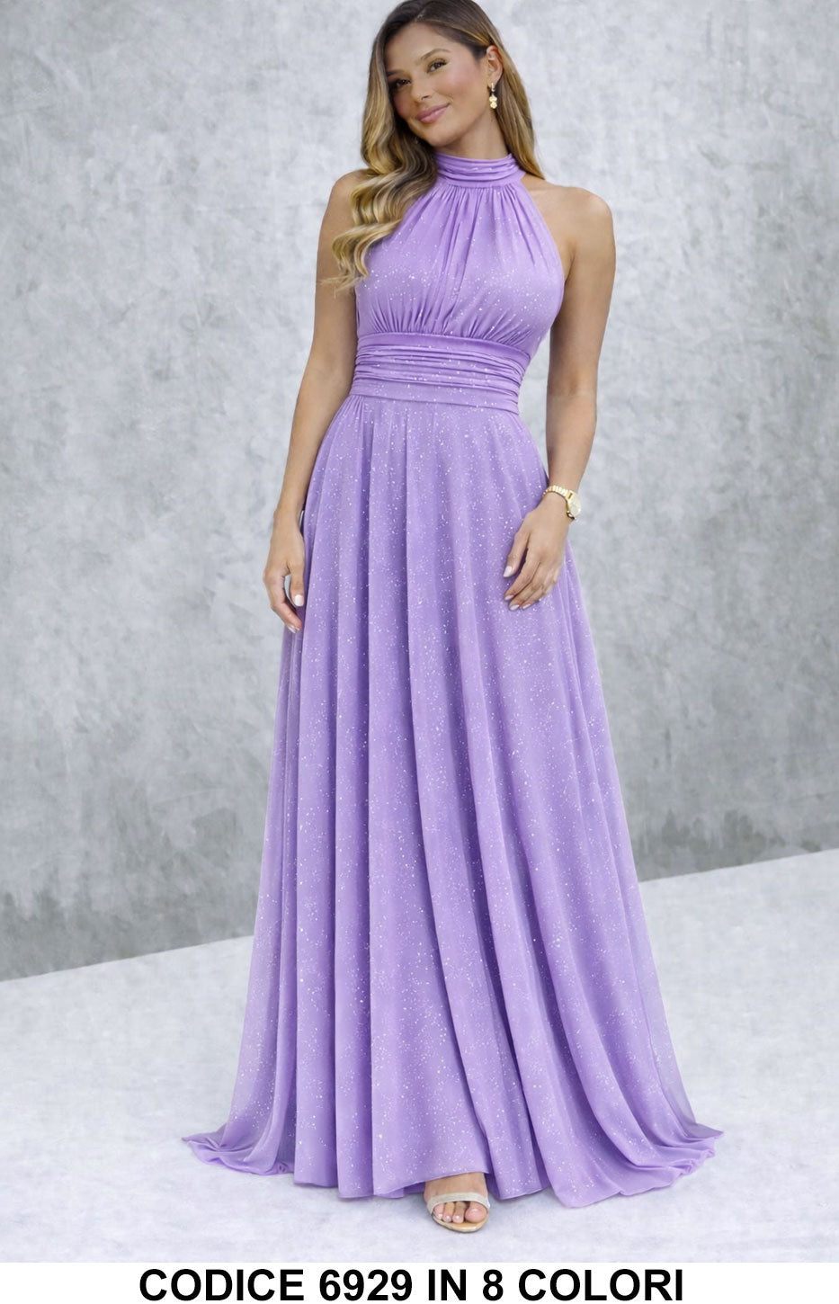 Paula / Vestido longo elegante com lantejoulas e decote americano