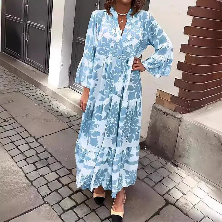 Vestido Maxi com decote em V e manga 3/4 atrativo