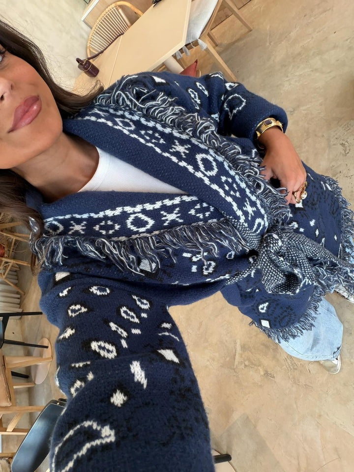 Casaco comprido Bandana em azul