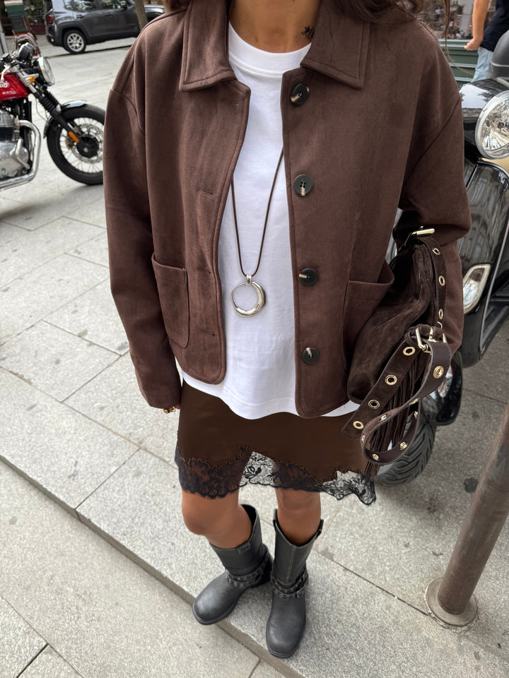 Jaqueta de camurça chocolate escuro