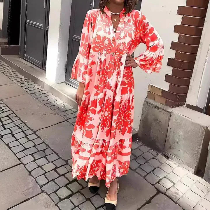 Vestido Maxi com decote em V e manga 3/4 atrativo