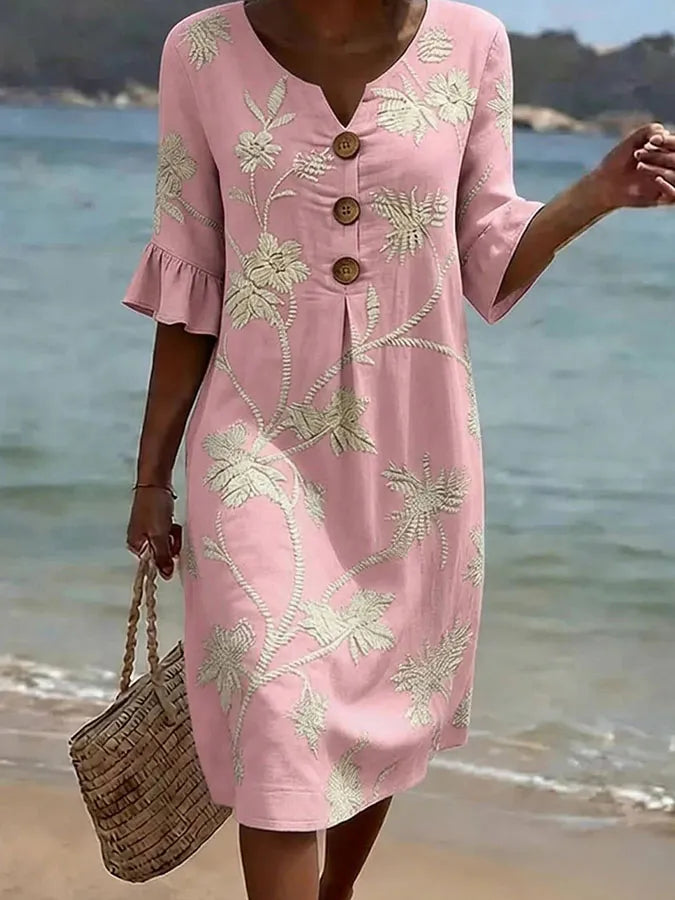 Vestido casual feminino com estampa floral