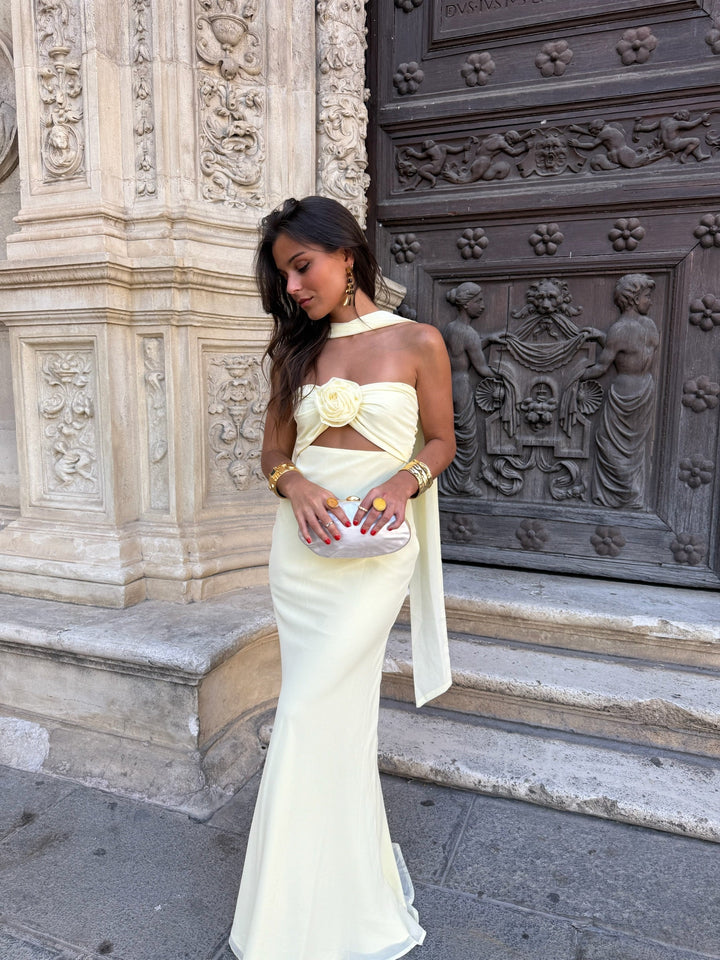 Zaira / Vestido amarelo pastel com flores
