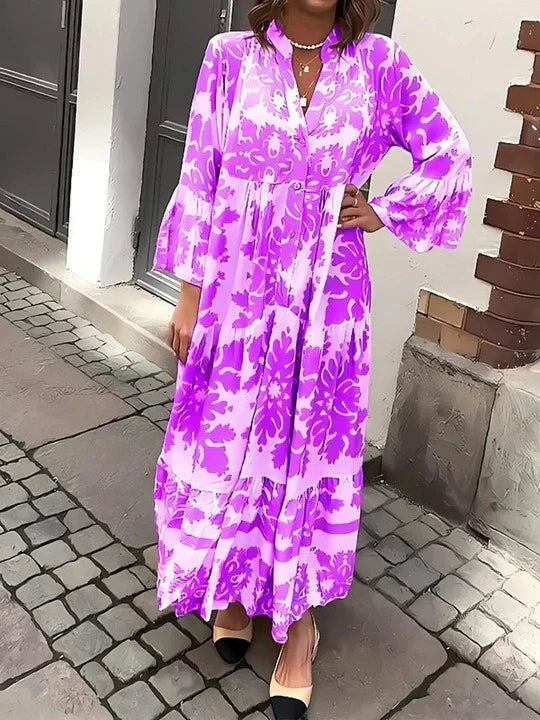 Vestido Maxi com decote em V e manga 3/4 atrativo