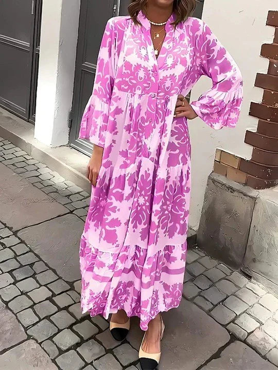 Vestido Maxi com decote em V e manga 3/4 atrativo
