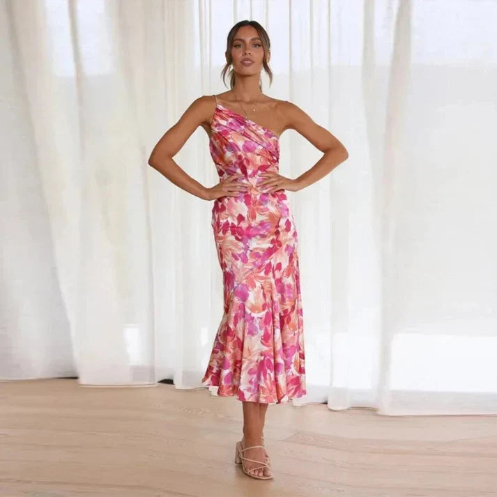 Senna | Vestido Assimétrico com Estampa Floral