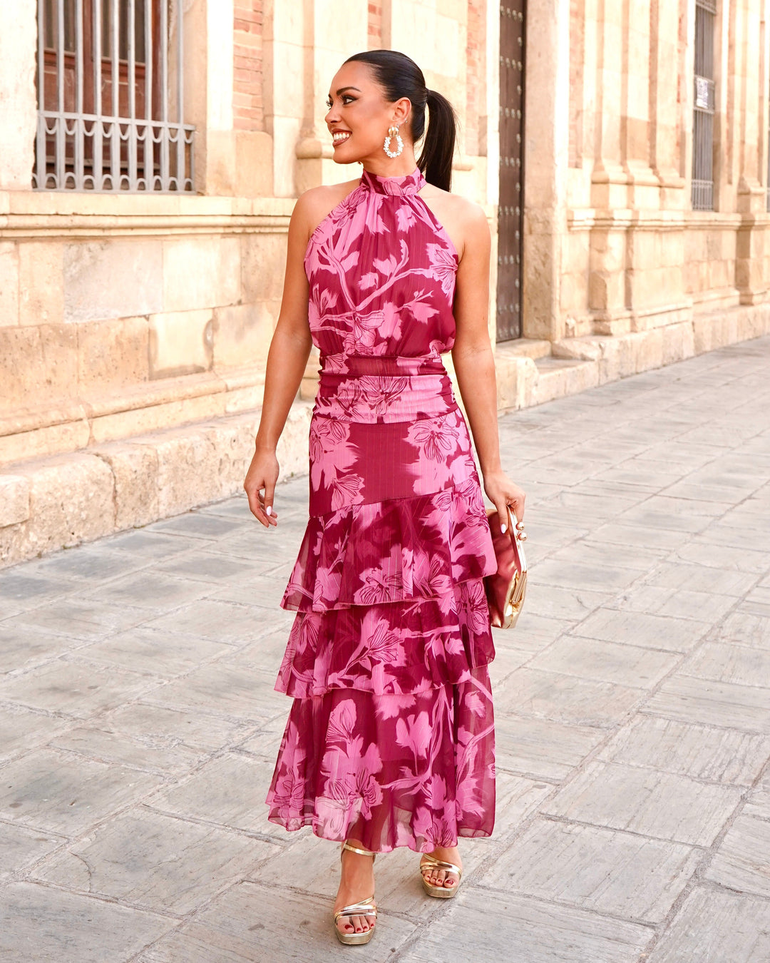 Vestido Carolina Rosa/Bordô