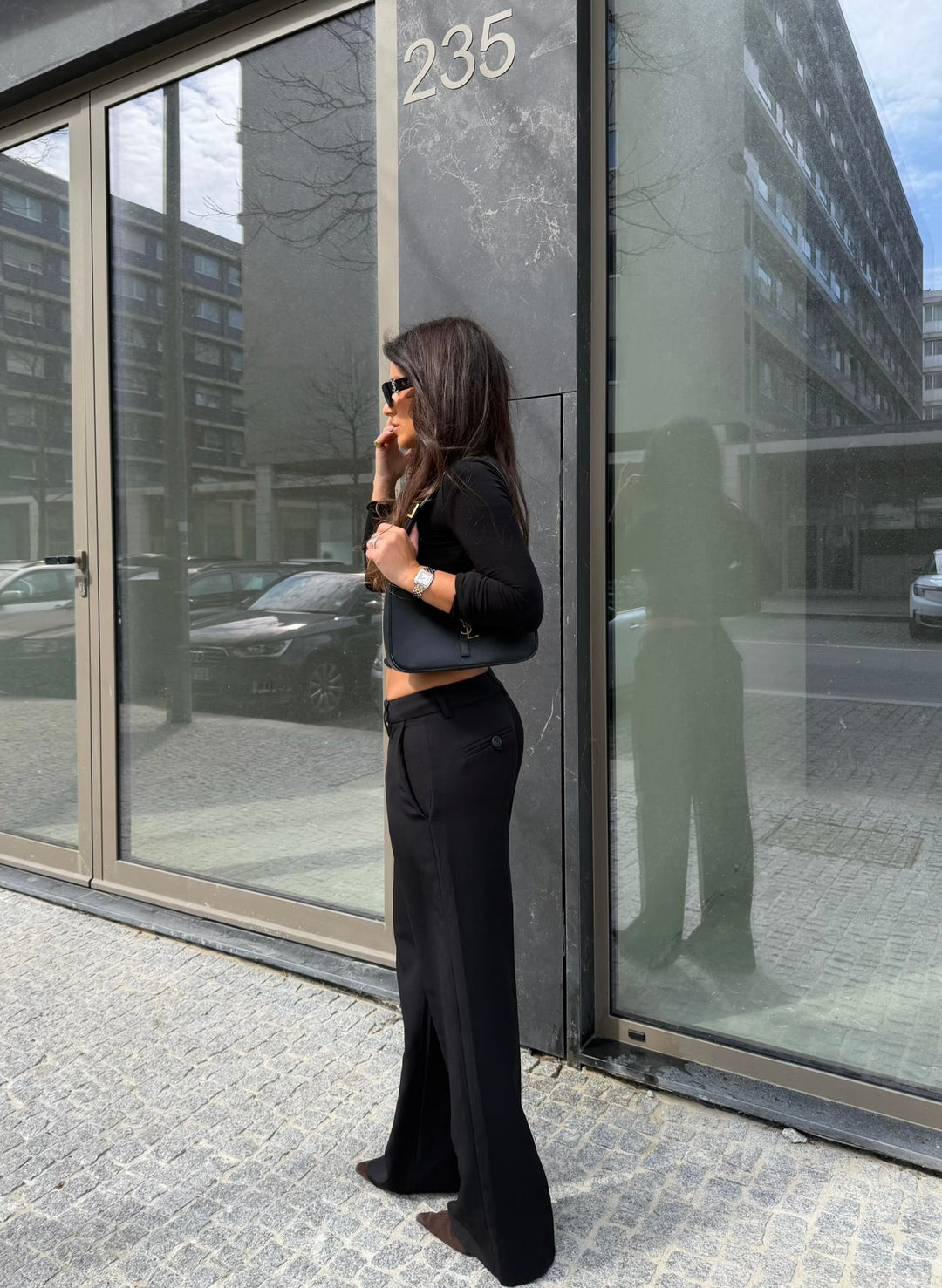 Calças de cintura baixa Carolyn em preto
