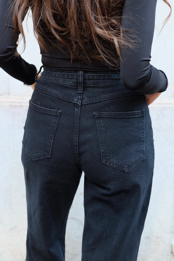 Jeans de corte reto cinza extra-escuro
