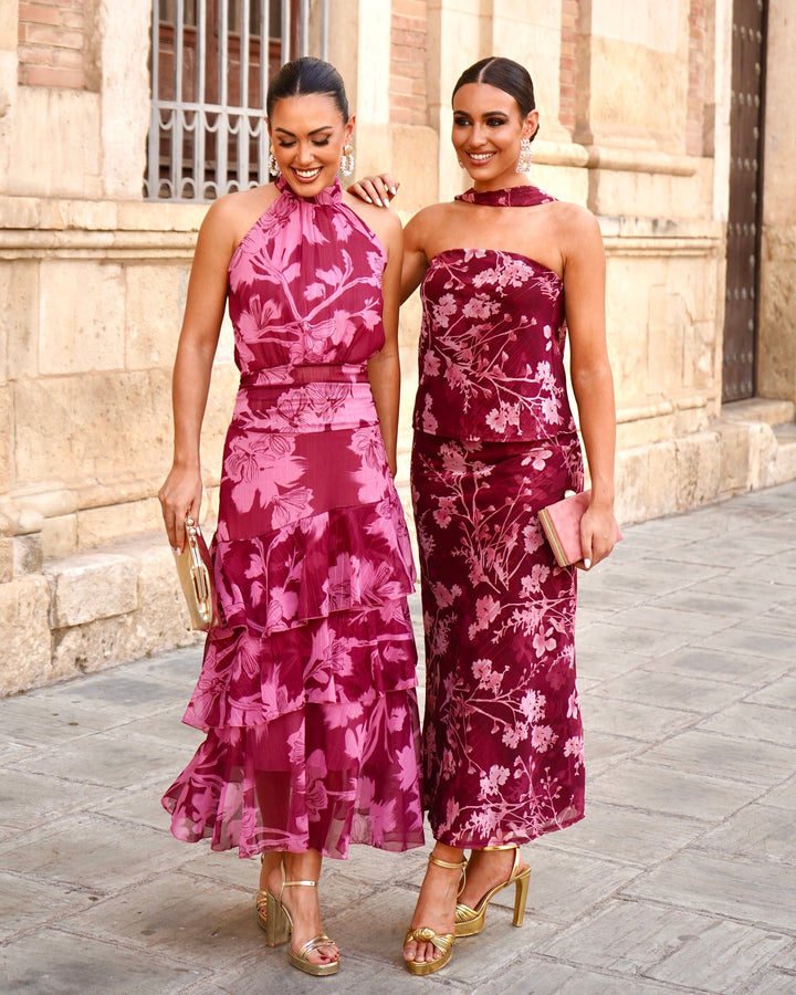 Vestido Carolina Rosa/Bordô