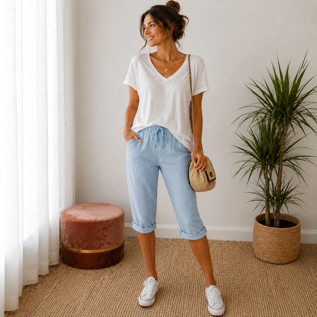 Andrea® | Shorts femininos de algodão e linho