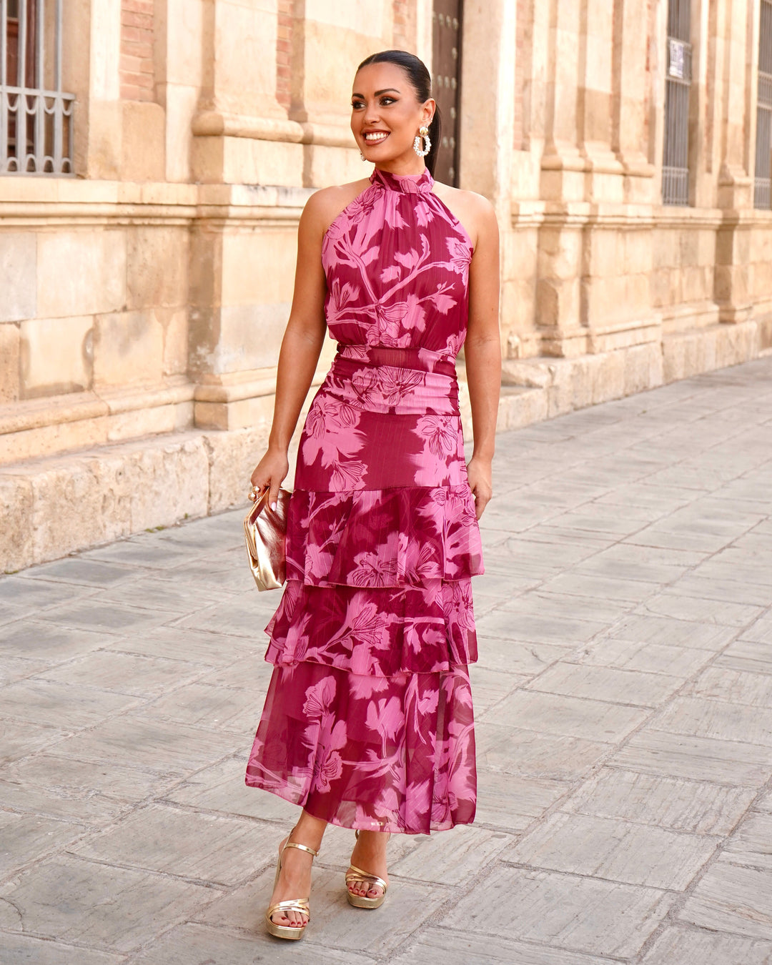 Vestido Carolina Rosa/Bordô