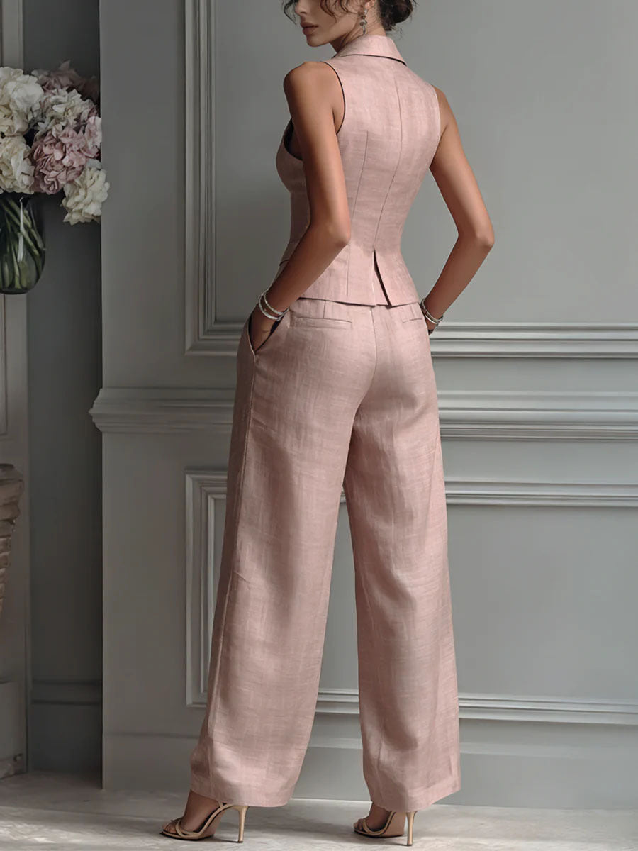 Conjunto de duas peças para mulher com decote em V e botões