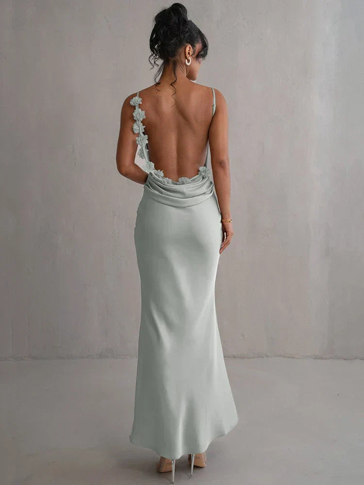 Maia | Vestido Longo Floral Sem Costas