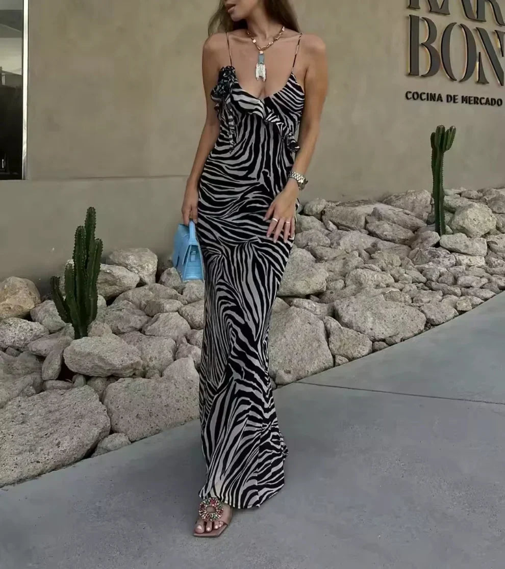 Lucia | Vestido satinado com estampa de zebra