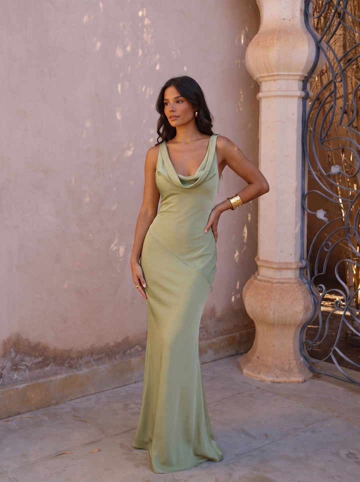 Célestine Vestido Longo — Verde Oliva