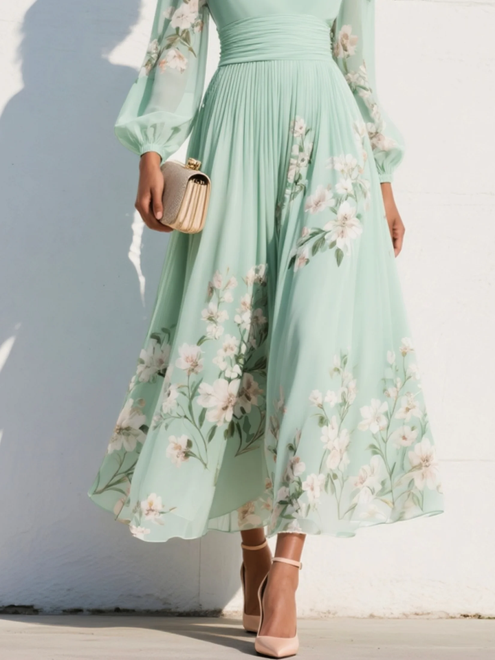 Coral / Vestido com estilo floral e decote