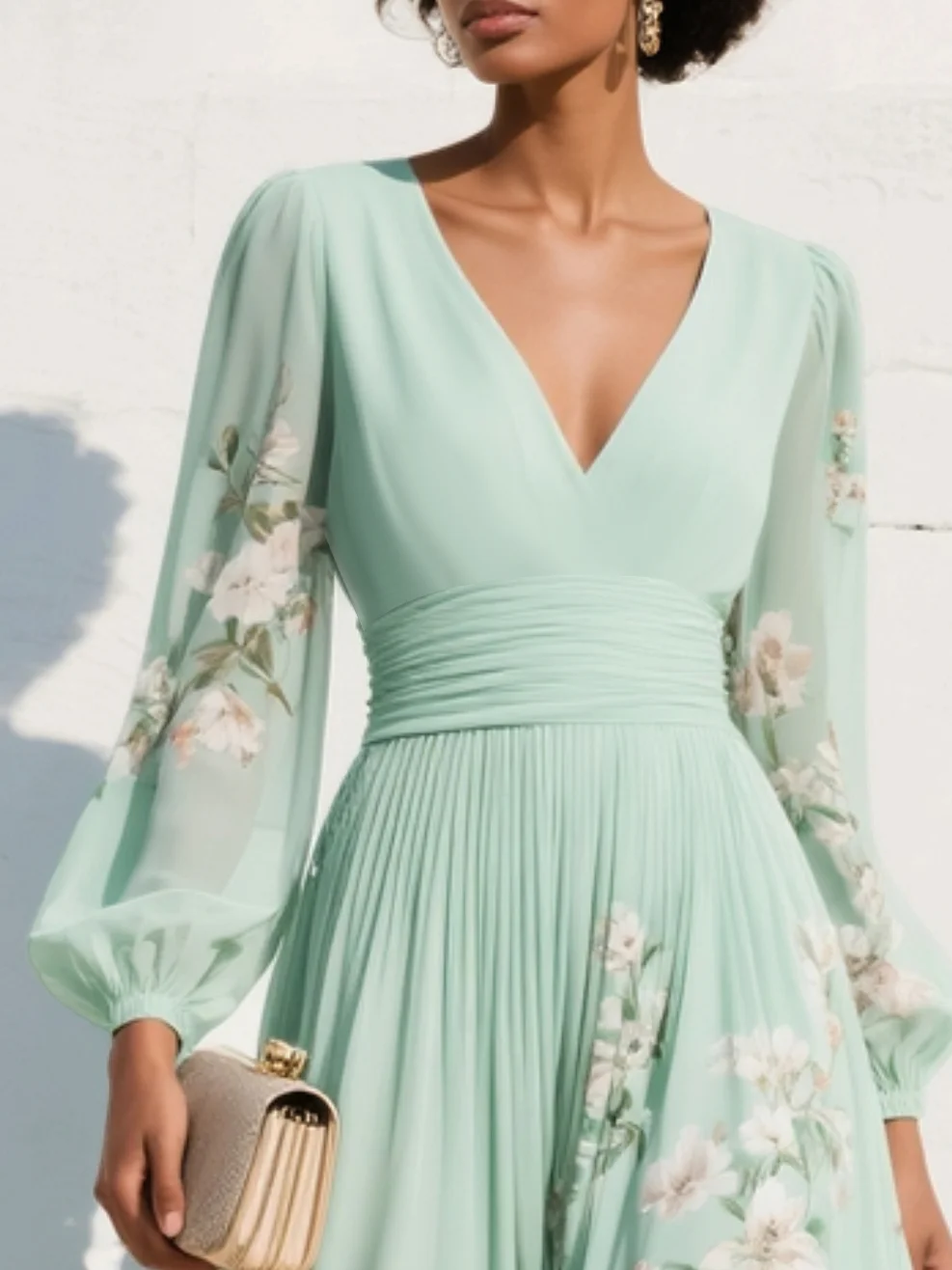 Coral / Vestido com estilo floral e decote