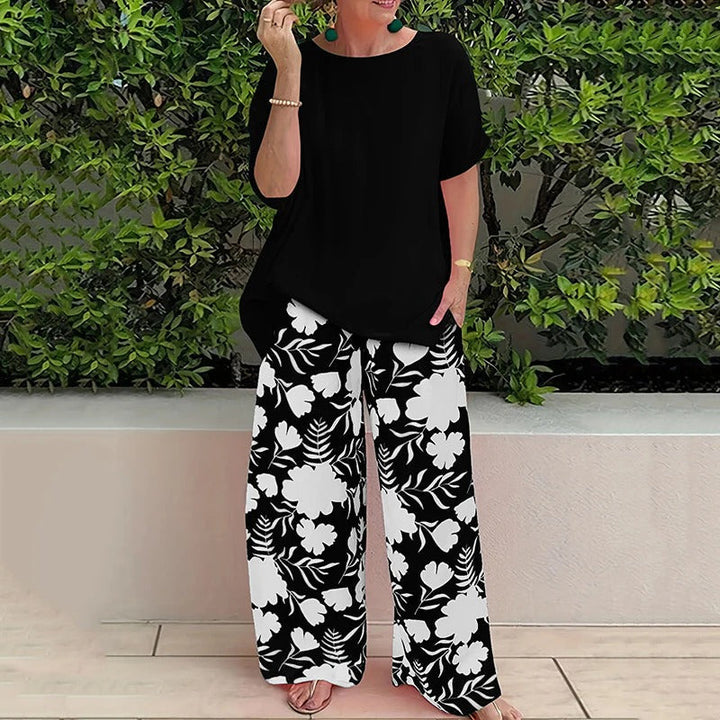 Sofia | Conjunto Top + Calças florais de algodão elástico