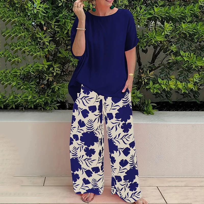 Sofia | Conjunto Top + Calças florais de algodão elástico