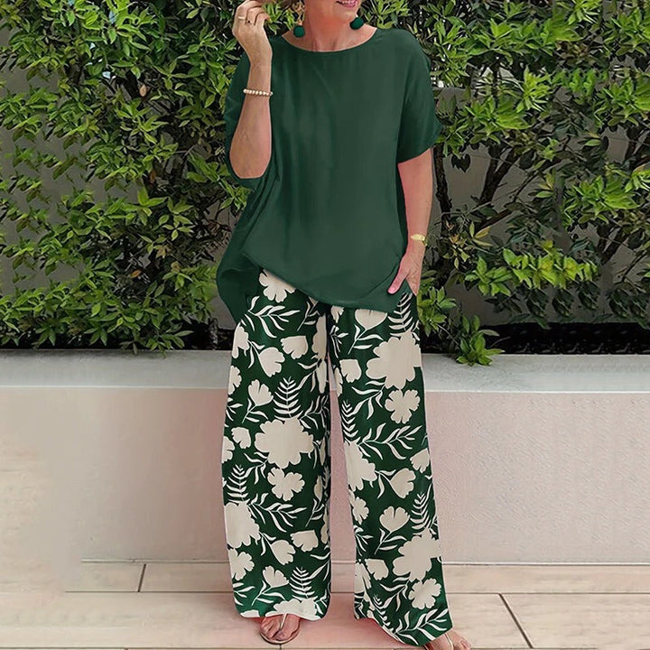 Sofia | Conjunto Top + Calças florais de algodão elástico