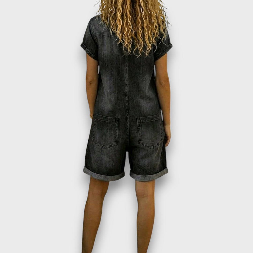 Joan | Macacão curto vintage com aspecto denim