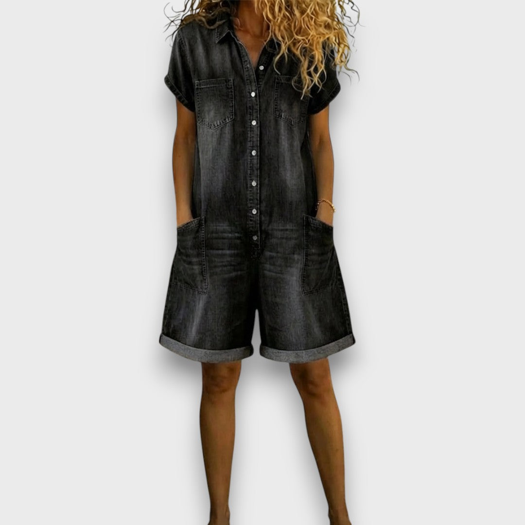Joan | Macacão curto vintage com aspecto denim