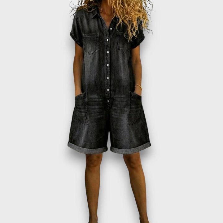 Joan | Macacão curto vintage com aspecto denim